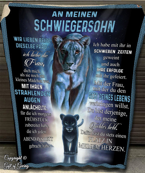 "An meinen Schwiegersohn" Decke - Löwe und Junglöwe